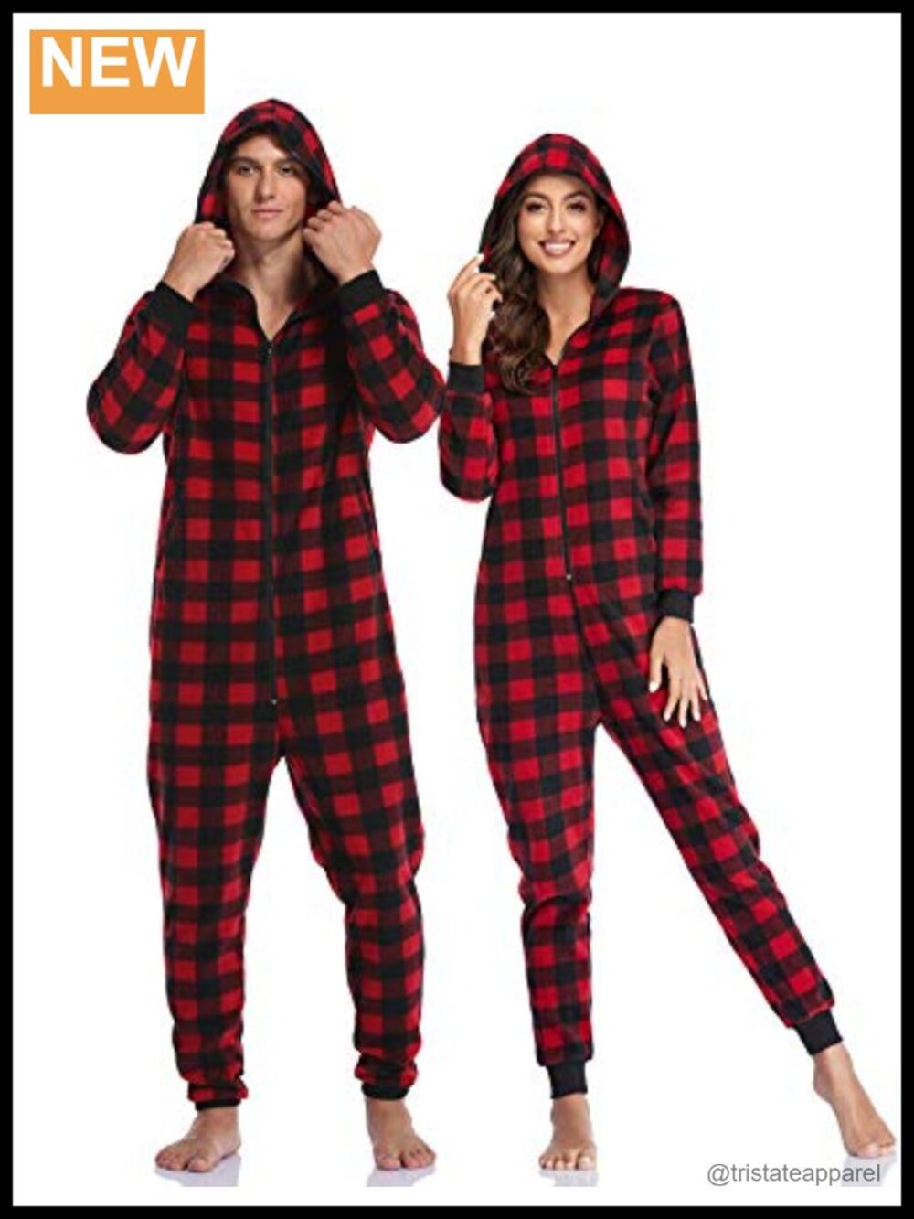 Plaid Hooded Fleece Onesie Pajama Adult Zip Up Sleepwear